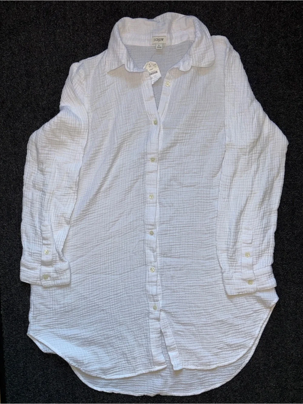 NWT J. Crew Button Gauze Tunic Beach Cover-Up Sz L 100% Cotton Coastal Vacation